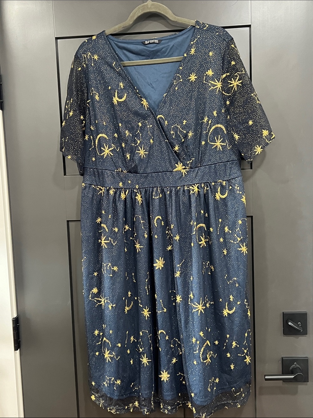 BloomChic Navy Dress with Gold Star & Moon Print